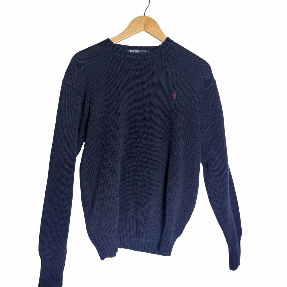 Polo Ralph Lauren Navy Crew Neck Sweater Mens Medium 100% Cotton Preppy